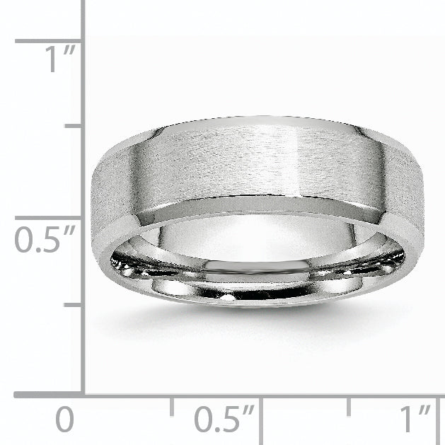 Cobalt Satin Wedding Band with Polished Beveled Edge Engravable Unisex 7mm