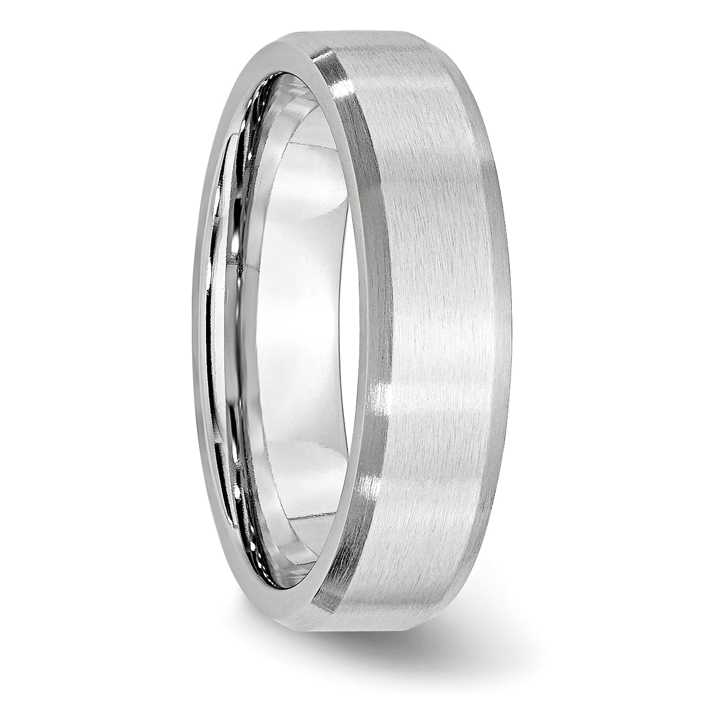 Cobalt Satin Wedding Band with Beveled Edge Unisex Engravable Style