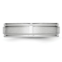Cobalt Satin Wedding Band with Polished Ridged Edge Unisex 6mm