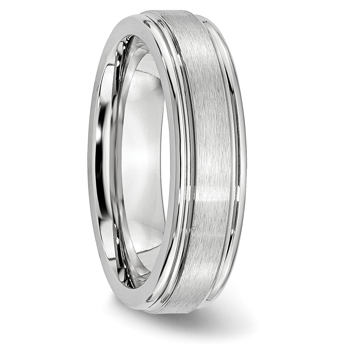 Cobalt Satin Wedding Band with Polished Ridged Edge Unisex 6mm