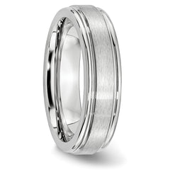Cobalt Satin Wedding Band with Polished Ridged Edge Unisex 6mm