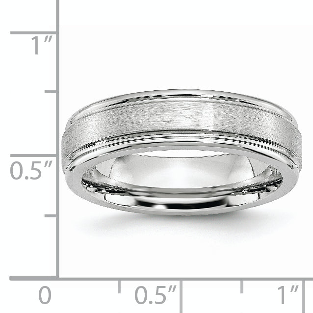 Cobalt Satin Wedding Band with Polished Ridged Edge Unisex 6mm