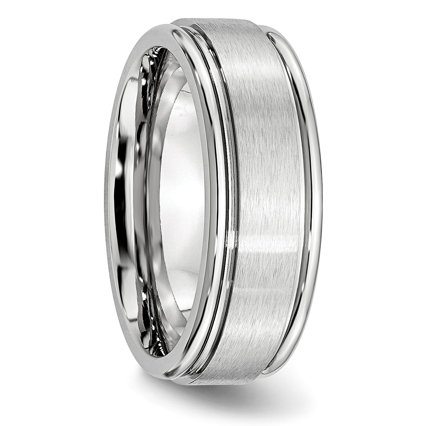 Cobalt Satin 8mm Unisex Wedding Band with Polished Ridged Edge