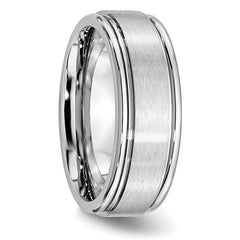 Cobalt Satin 8mm Unisex Wedding Band with Polished Ridged Edge