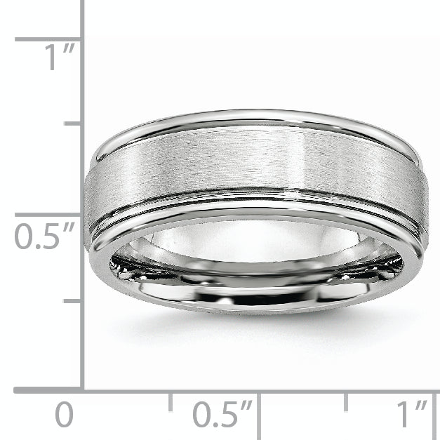 Cobalt Satin 8mm Unisex Wedding Band with Polished Ridged Edge