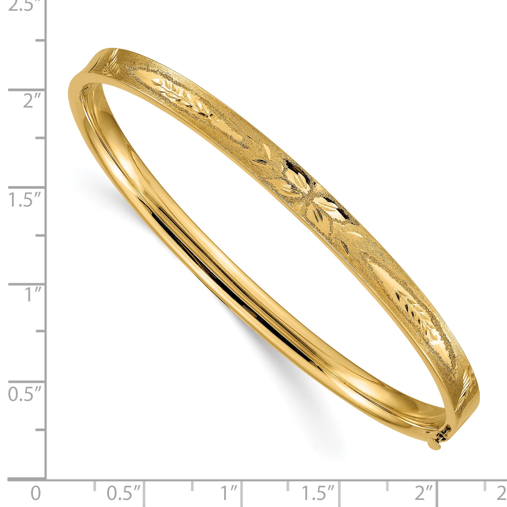 14k 3/16 Diamond-cut Concave Hinged Bangle Bracelet