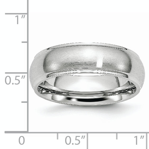Cobalt Satin Ridged Edge Unisex Wedding Band Engravable 7mm