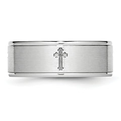 Sterling Silver 925 Unisex Ridged 8mm Satin Wedding Band Engravable