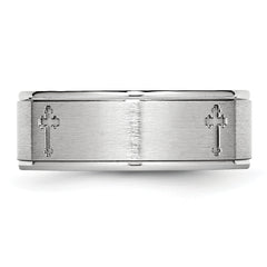 Sterling Silver 925 Unisex Ridged 8mm Satin Wedding Band Engravable