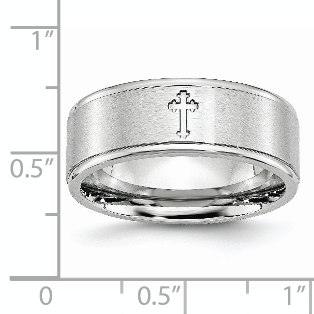 Sterling Silver 925 Unisex Ridged 8mm Satin Wedding Band Engravable