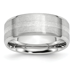 Cobalt Sterling Silver Inlay Satin and Polished Beveled Edge 8mm Band