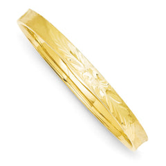 14K Gold Hinged Bangle Bracelet with Diamond-Cut Finish, Elegant and Secure