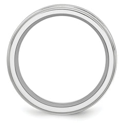 Sterling Silver Wedding Band with Polished Inlay Unisex 8mm - 7