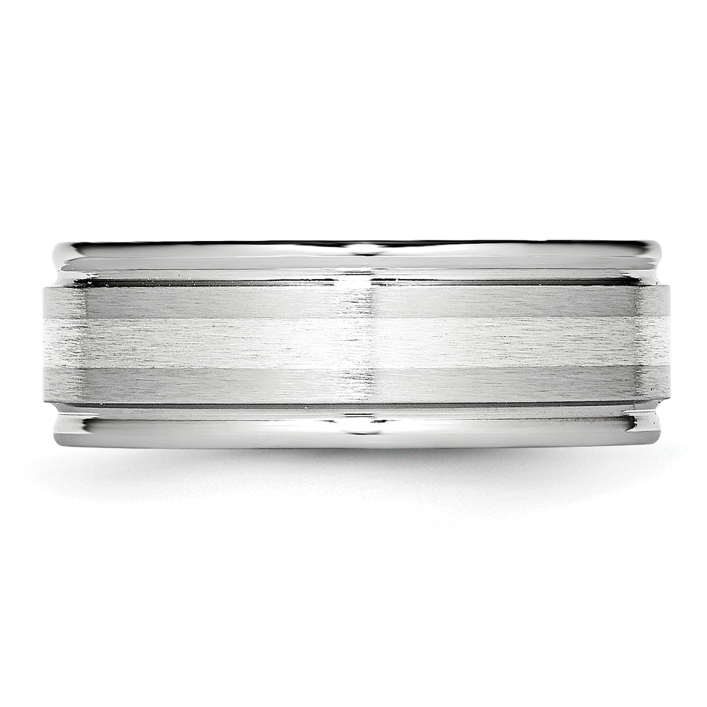 Sterling Silver Wedding Band with Polished Inlay Unisex 8mm