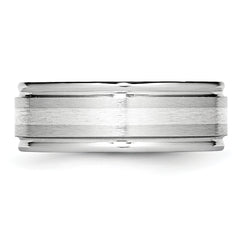 Sterling Silver Wedding Band with Polished Inlay Unisex 8mm - 7