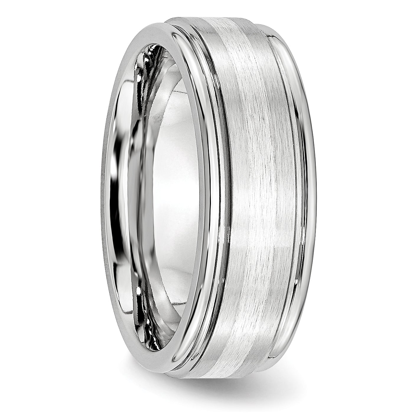 Sterling Silver Wedding Band with Polished Inlay Unisex 8mm - 7