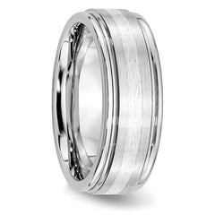 Sterling Silver Wedding Band with Polished Inlay Unisex 8mm - 7