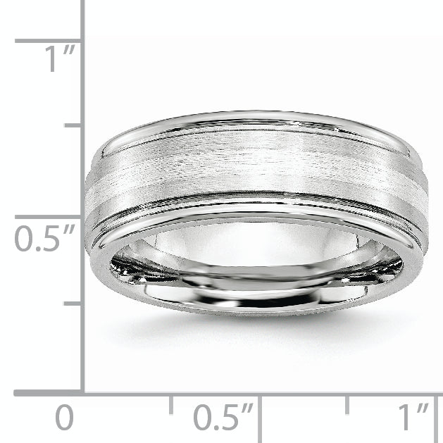 Sterling Silver Wedding Band with Polished Inlay Unisex 8mm - 7