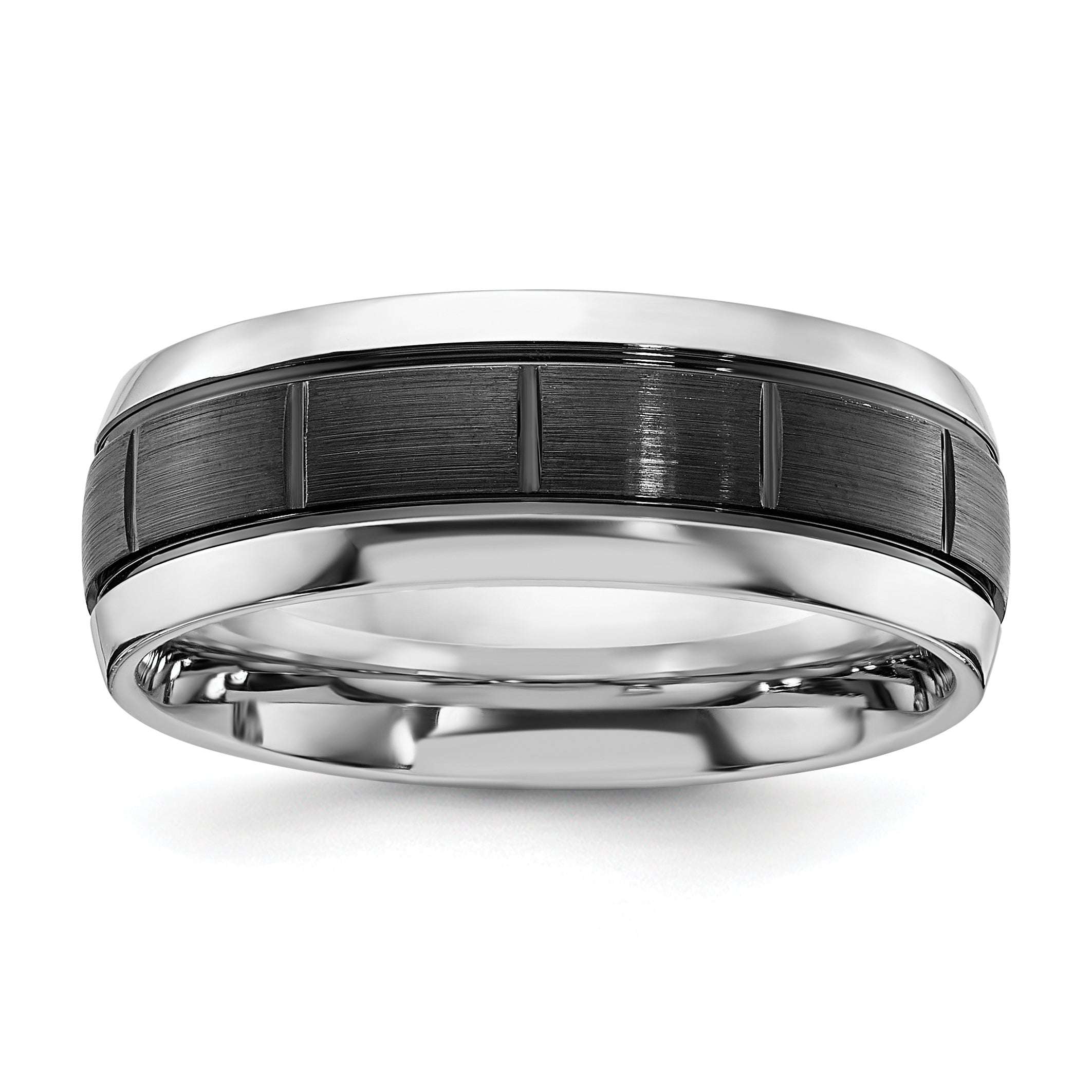 Cobalt Polished with Brushed Black IP-plated Grooved Center 8mm Band