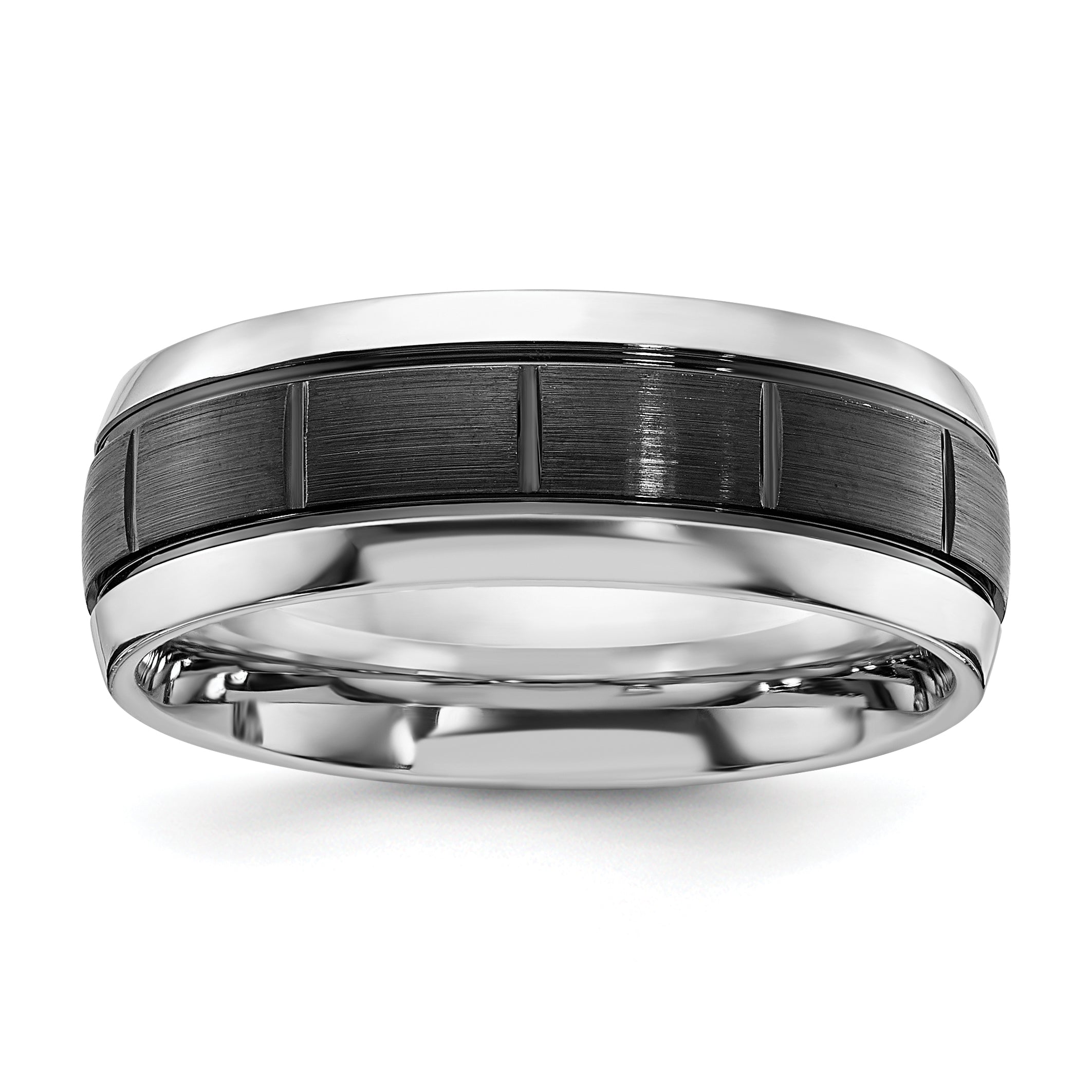 Cobalt Polished with Brushed Black IP-plated Grooved Center 8mm Band Main image