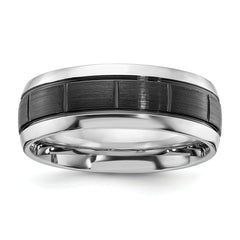 Cobalt Polished with Brushed Black IP-plated Grooved Center 8mm Band