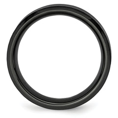 Ceramic Black Faceted Beveled Edge 8mm Polished Band - 6