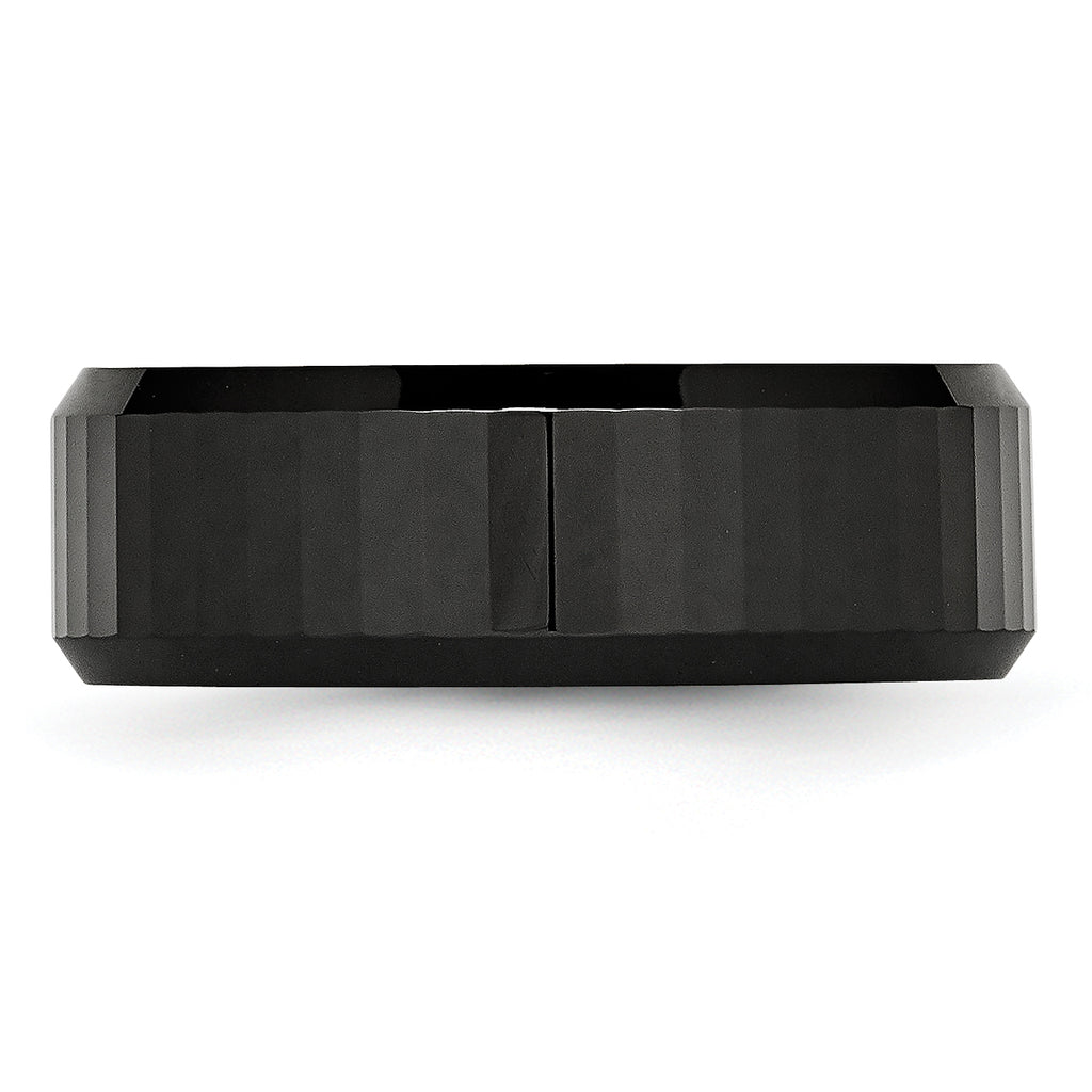 Faceted Beveled-Edge Wedding Band in Black Ceramic, 8mm
