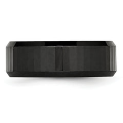 Ceramic Black Faceted Beveled Edge 8mm Polished Band - 6