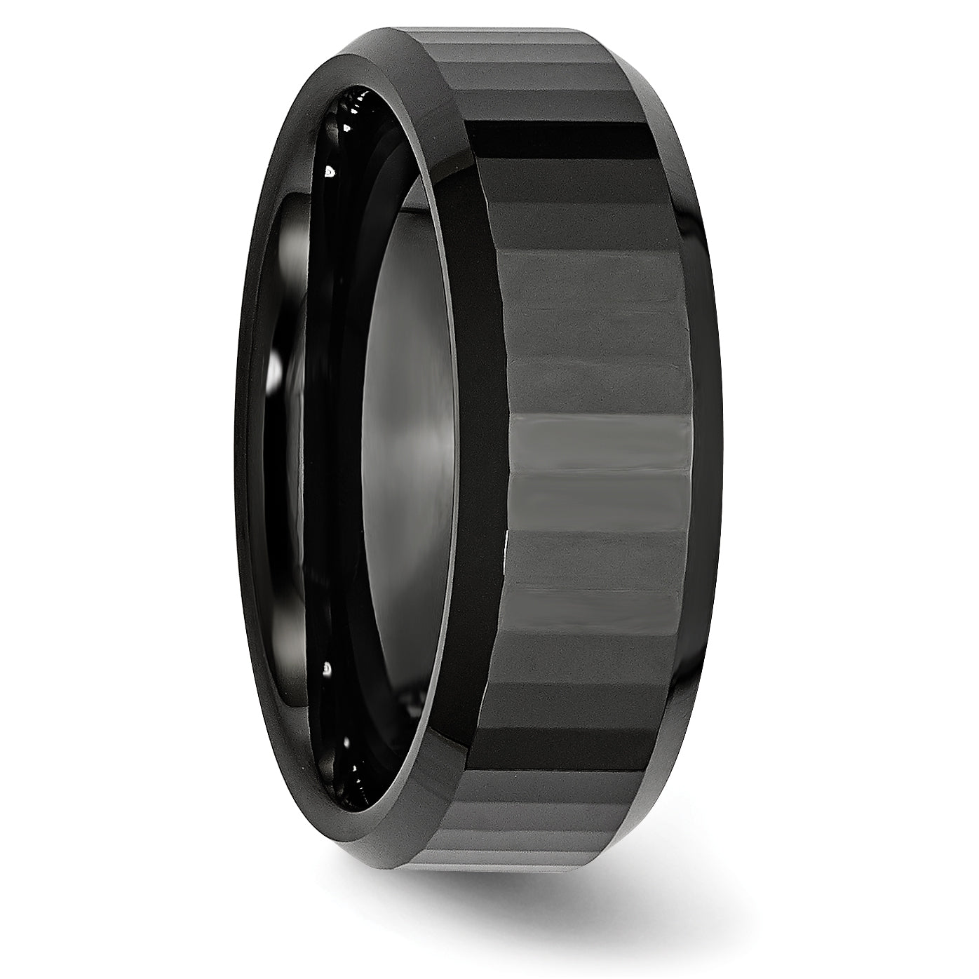 Faceted Beveled-Edge Wedding Band in Black Ceramic, 8mm
