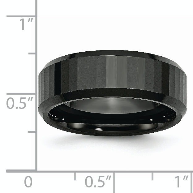 Faceted Beveled-Edge Wedding Band in Black Ceramic, 8mm