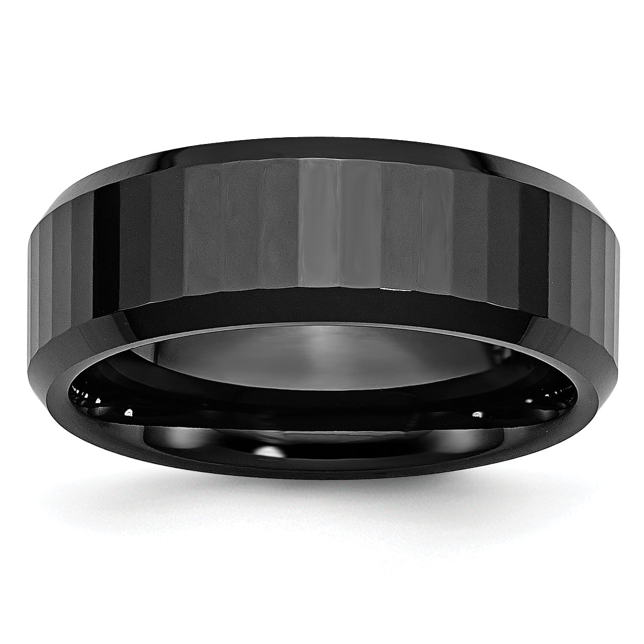 Ceramic Black Faceted Beveled Edge 8mm Polished Band Main image