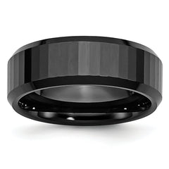 Ceramic Black Faceted Beveled Edge 8mm Polished Band