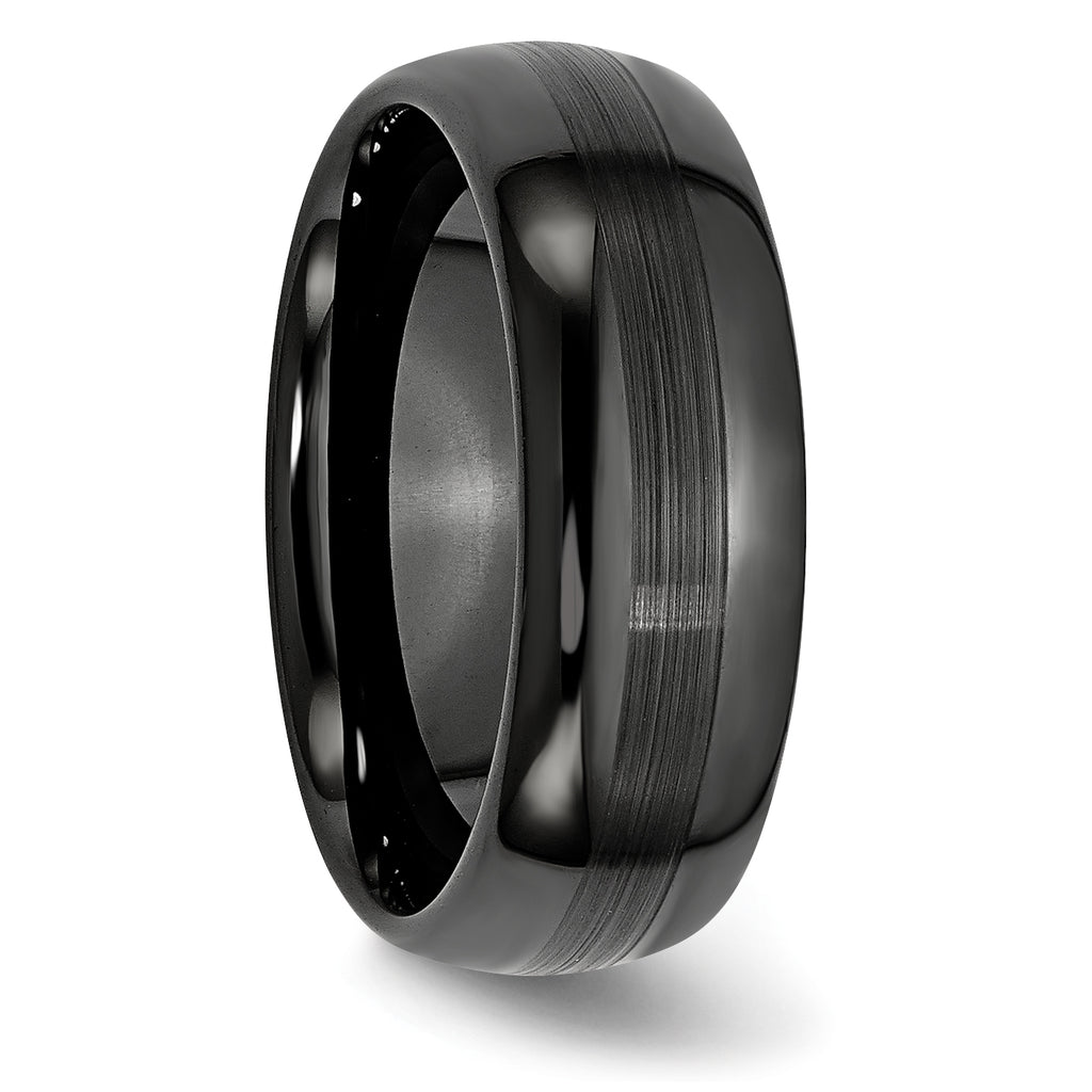 Brushed & Polished Wedding Band in Black Ceramic, 8mm
