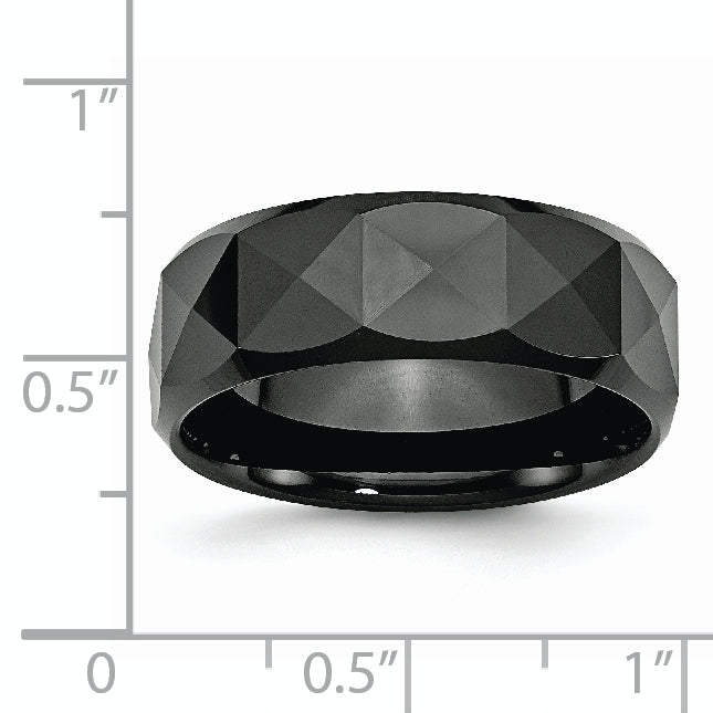 Ceramic Faceted Black 8mm Polished Beveled Edge Band