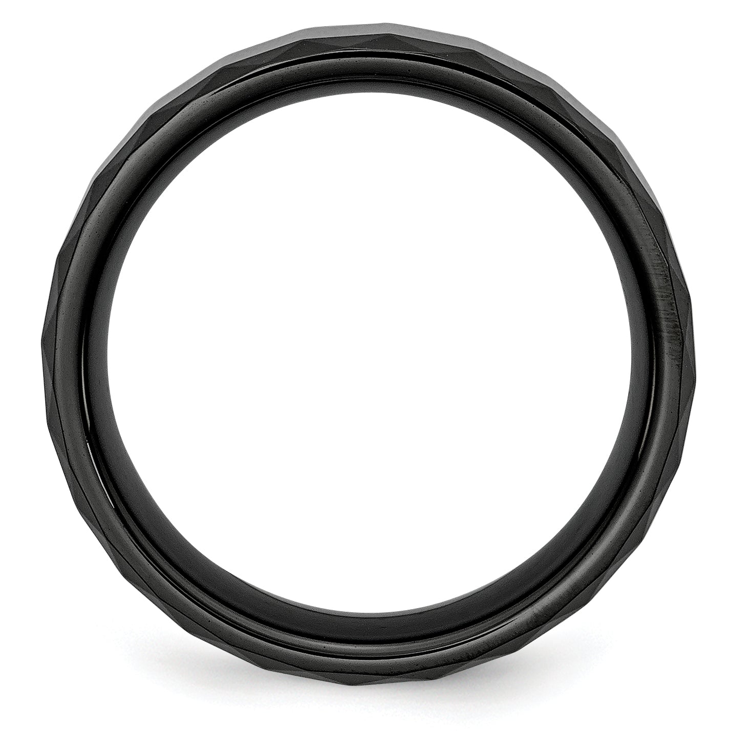 Ceramic Black Faceted 8mm Polished Beveled Edge Band