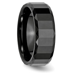 Ceramic Black Faceted 8mm Polished Beveled Edge Band - 6