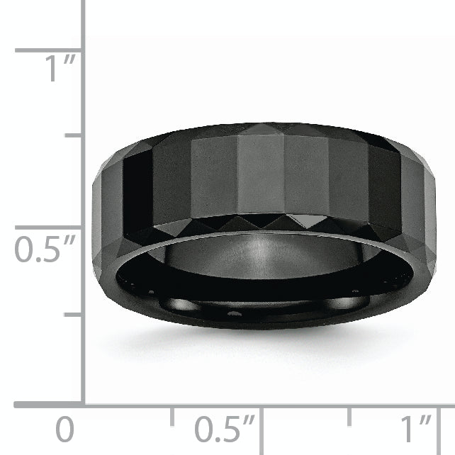 Ceramic Black Faceted 8mm Polished Beveled Edge Band - 6