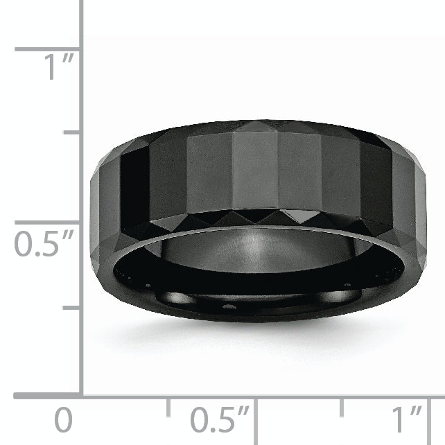 Ceramic Black Faceted 8mm Polished Beveled Edge Band