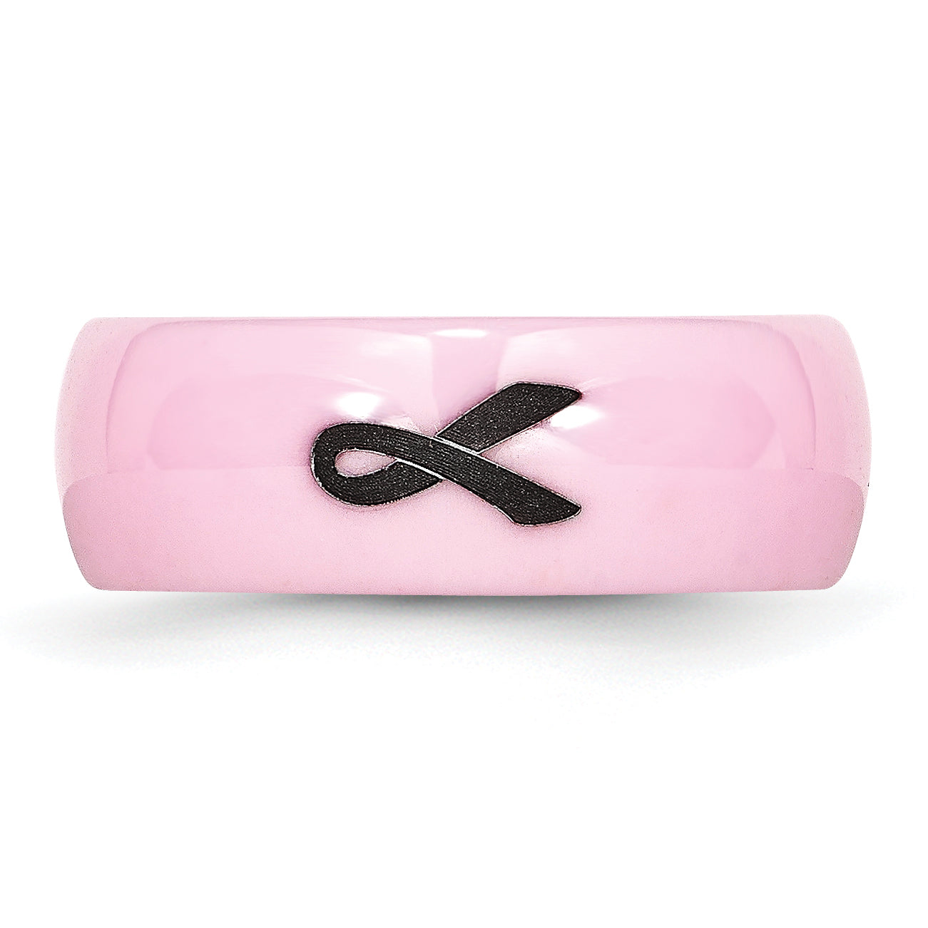 Ceramic Pink Black Laser Accented Ribbon 8mm Polished Band