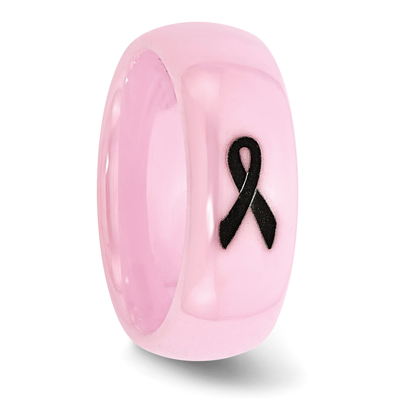 Ceramic Pink Black Laser Accented Ribbon 8mm Polished Band