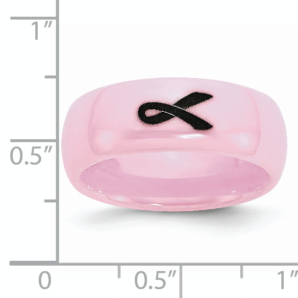 Ceramic Pink Black Laser Accented Ribbon 8mm Polished Band
