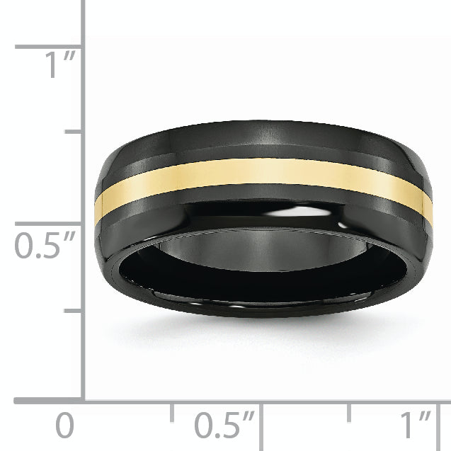 Ceramic Black with 14k Gold Inlay 8mm Polished Band