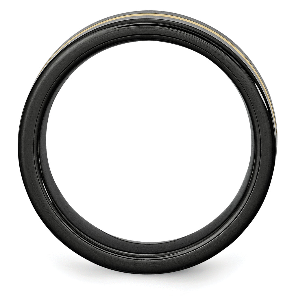 Ceramic Flat Black with 14k Gold Inlay 8mm Polished Band