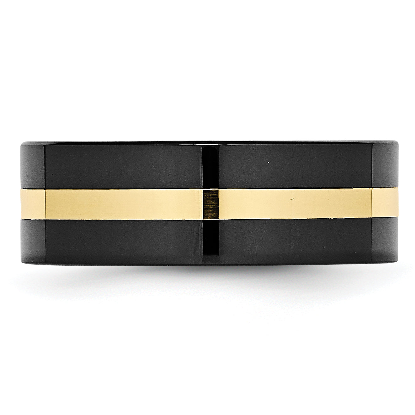 Ceramic Flat Black with 14k Gold Inlay 8mm Polished Band