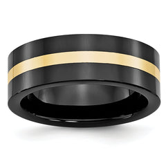 Ceramic Flat Black with 14k Gold Inlay 8mm Polished Band