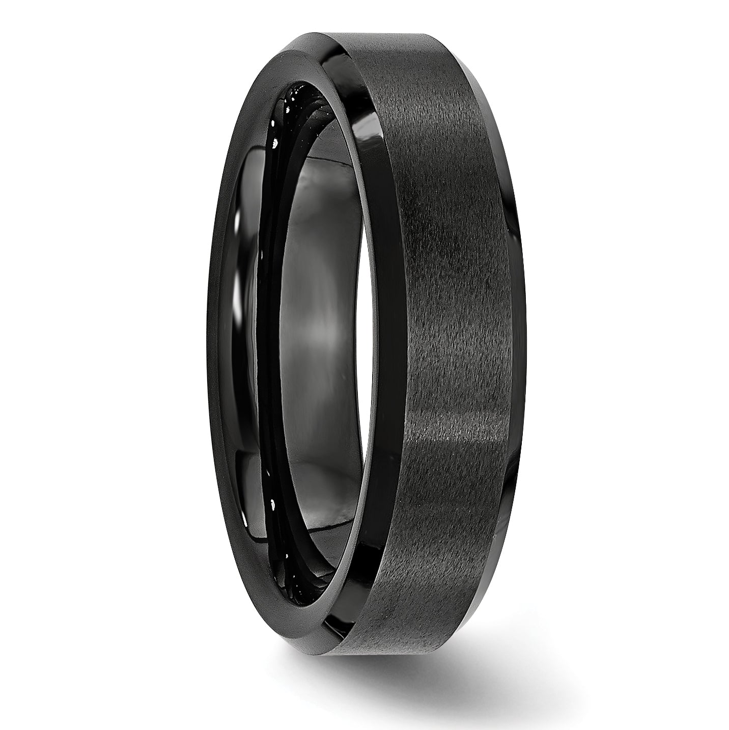 Black Ceramic Beveled Edge 6mm Brushed and Polished Band