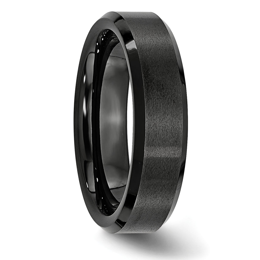 Beveled-Edge Comfort-Fit Wedding Band in Black Ceramic, 6mm