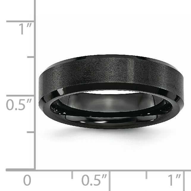 Black Ceramic Beveled Edge 6mm Brushed and Polished Band