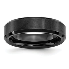 Black Ceramic Beveled Edge 6mm Brushed and Polished Band