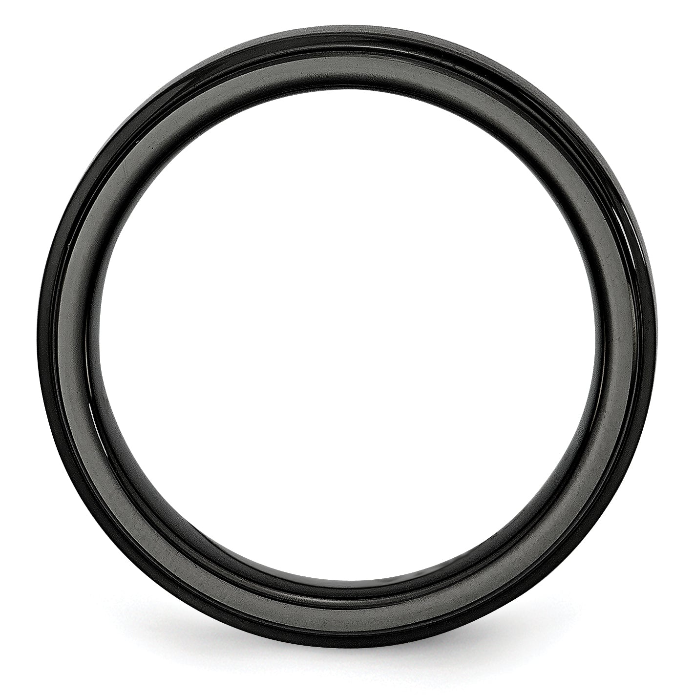 Black Ceramic Ridged Edge 6mm Brushed and Polished Band